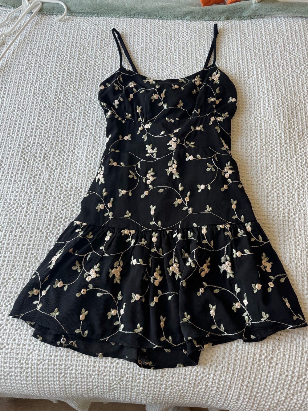 Black Floral Embroidered Mini Dress